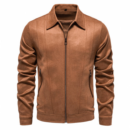 Fashion solid color simple men's suede lapel jacket