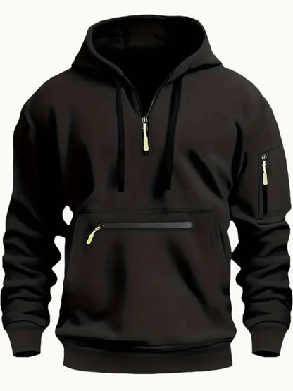 Men's Sweatshirt Hooded Arm Zipper Long Sleeve Pullover Trendy Hoodie Fashion