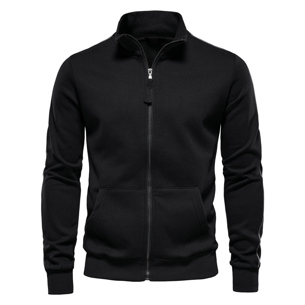 Casual simple solid color men's stand collar zipper long sleeve sweatshirt