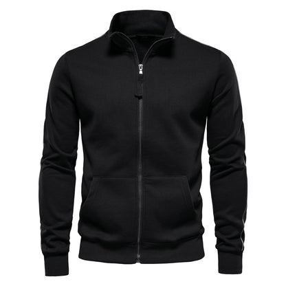Casual simple solid color men's stand collar zipper long sleeve sweatshirt