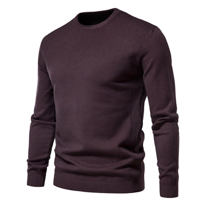 Comfortable solid color men's round neck casual warm sweater