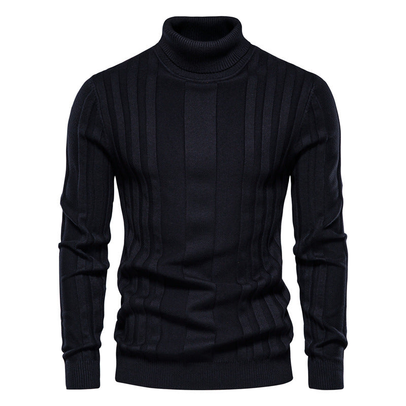 Solid color men's high collar casual warm sweater
