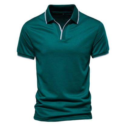 Fashion Men's solid color V-neck POLO shirt
