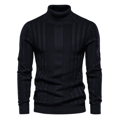Solid color men's high collar casual warm sweater