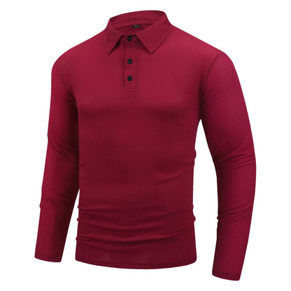 Men's casual long-sleeved lapel tops casual solid color polo shirts