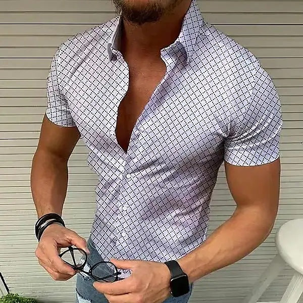 Men's short-sleeved polka dot print shirt