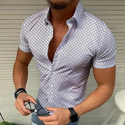 Men's short-sleeved polka dot print shirt