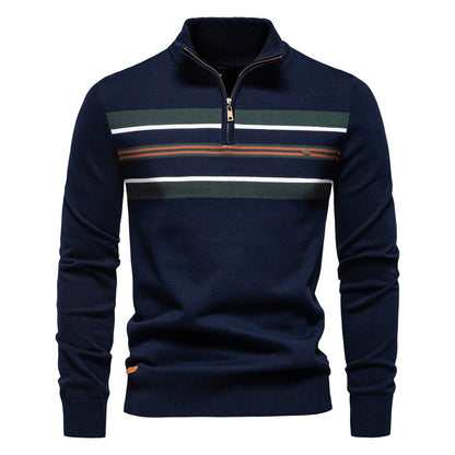Business fashion Men's Striped Half Zip Sweater