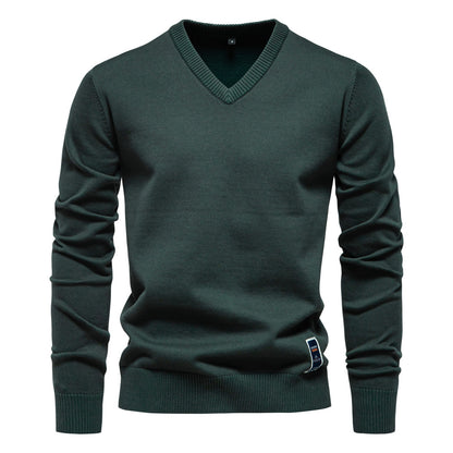 Fashion Men's V-neck cotton solid color sweater