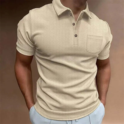 Waffle Men's Polo Shirt Short Sleeve Button T-Shirt Tops