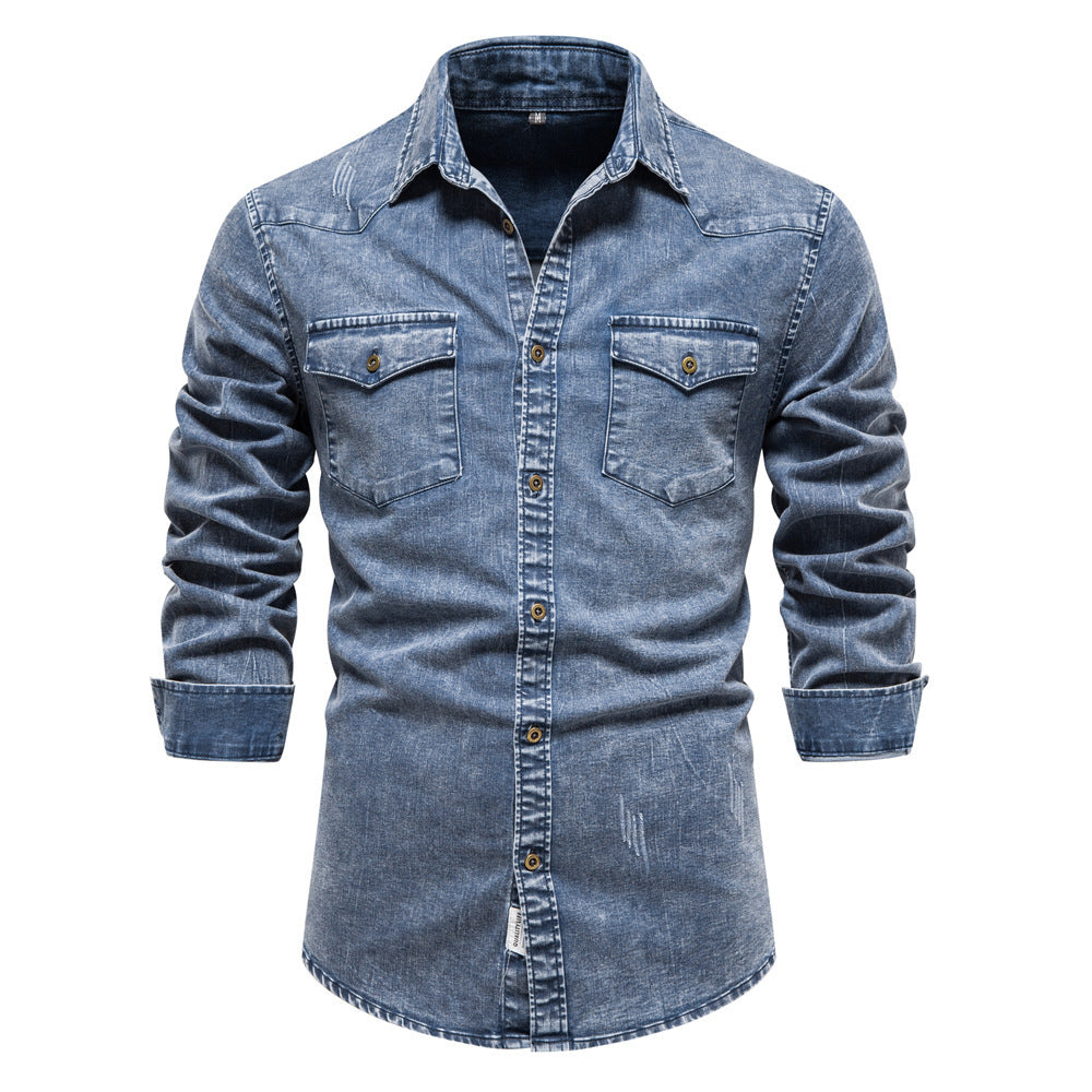 Casual Fashion Men's Washed Distressed Denim Shirt