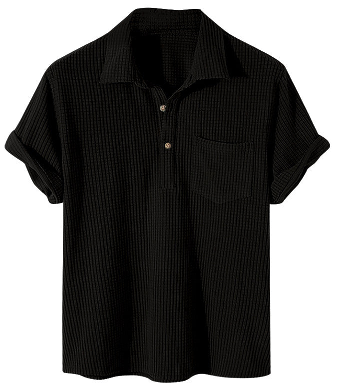 Waffle Button POLO Shirt Checkered Colorblock Men's T-shirt Top