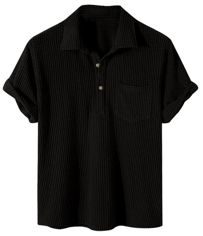 Waffle Button POLO Shirt Checkered Colorblock Men's T-shirt Top
