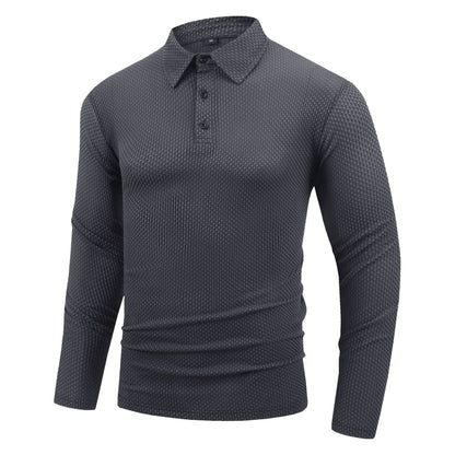 Men's casual long-sleeved lapel tops casual solid color polo shirts