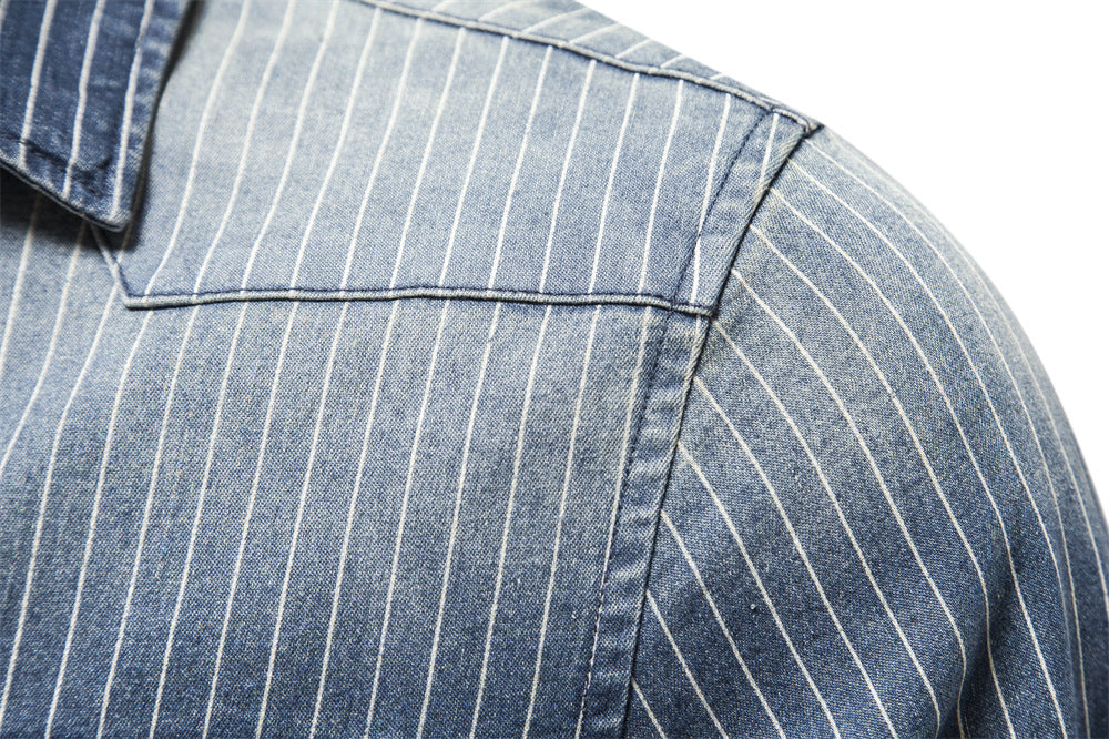 Men's retro collar striped denim shirt