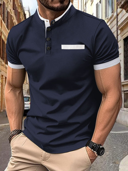 Men's Plaid Stand Collar Sports Polo Shirt