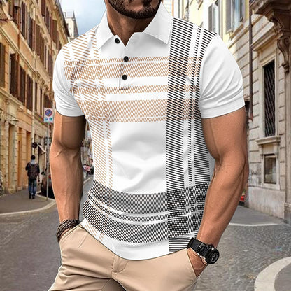 Men's sports polo shirt with printed stripes