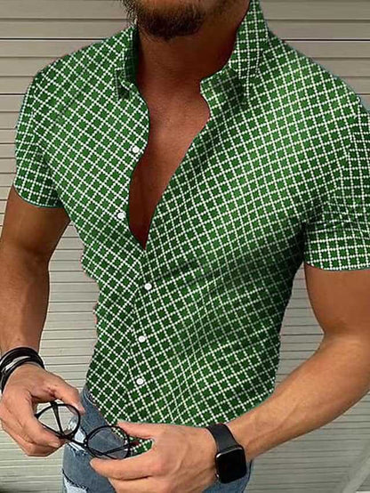 Men's short-sleeved polka dot print shirt