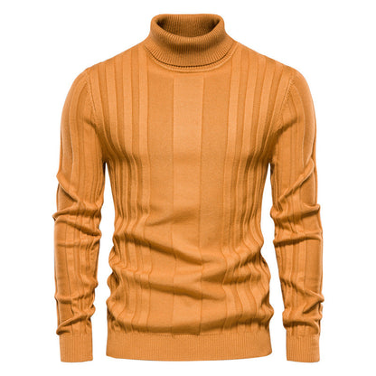 Solid color men's high collar casual warm sweater