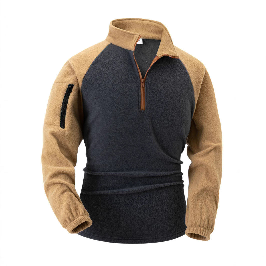 Men's Stand Collar Half Zip Long Sleeve Arm Zipper Pocket Sweatshirt Pullover Training Suit