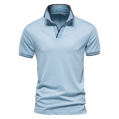 Fashion solid color Men's V-neck POLO shirt