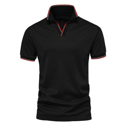 Fashion Men's solid color V-neck POLO shirt