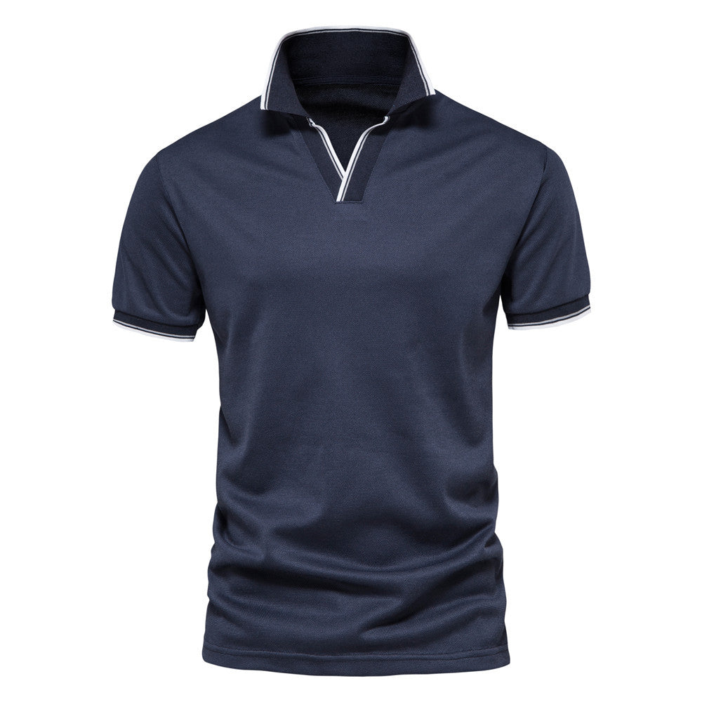 Fashion Men's solid color V-neck POLO shirt