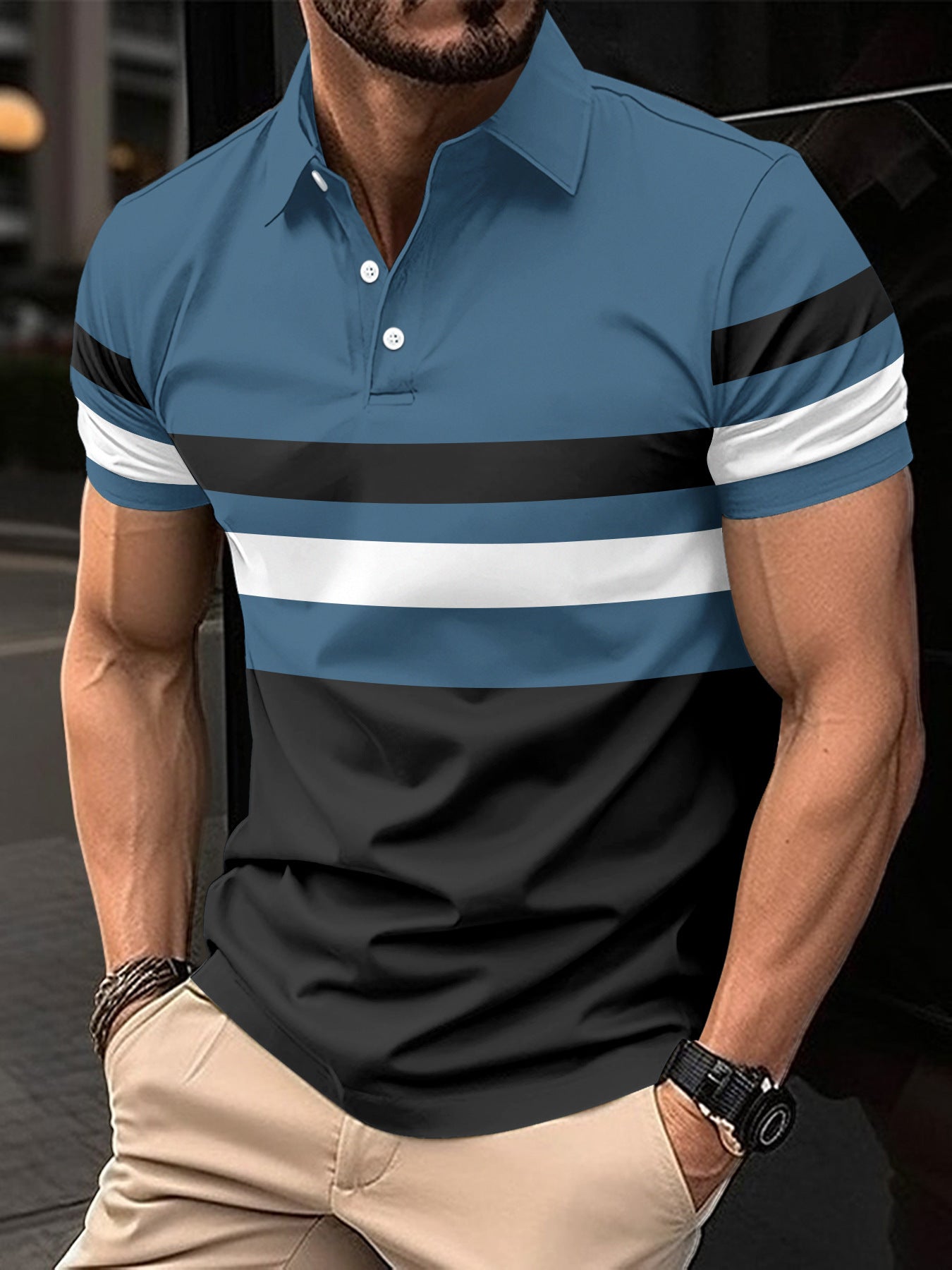 Striped Men's Sports Polo Shirt Top