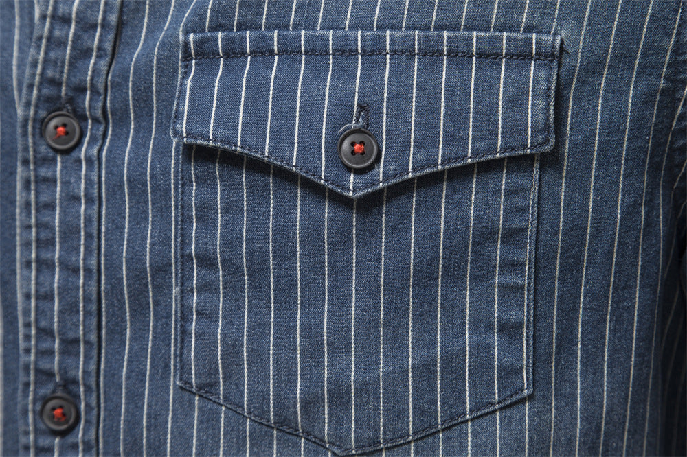 Men's retro collar striped denim shirt