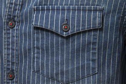 Men's retro collar striped denim shirt