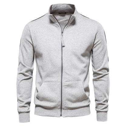 Casual simple solid color men's stand collar zipper long sleeve sweatshirt