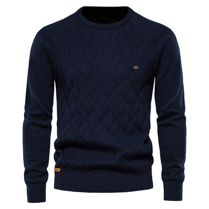 Men's pure cotton pullover solid color sweater