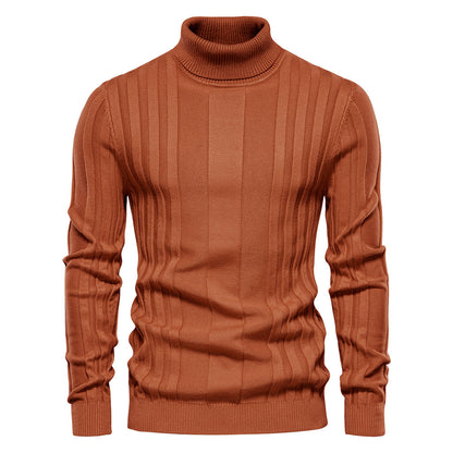 Solid color men's high collar casual warm sweater