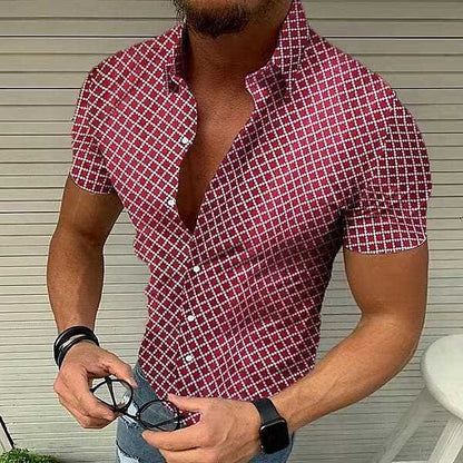 Men's short-sleeved polka dot print shirt