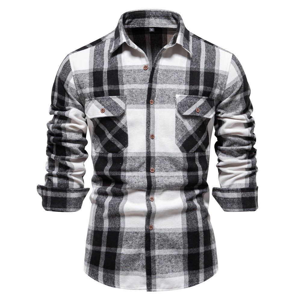 Printed plaid Men's stylish plaid long sleeve shirt