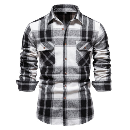 Printed plaid Men's stylish plaid long sleeve shirt