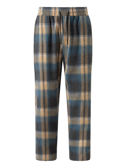 Men's Plaid Striped Casual Pants Fashion Casual Straight Trousers