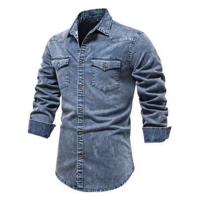 Casual Fashion Men's Washed Distressed Denim Shirt