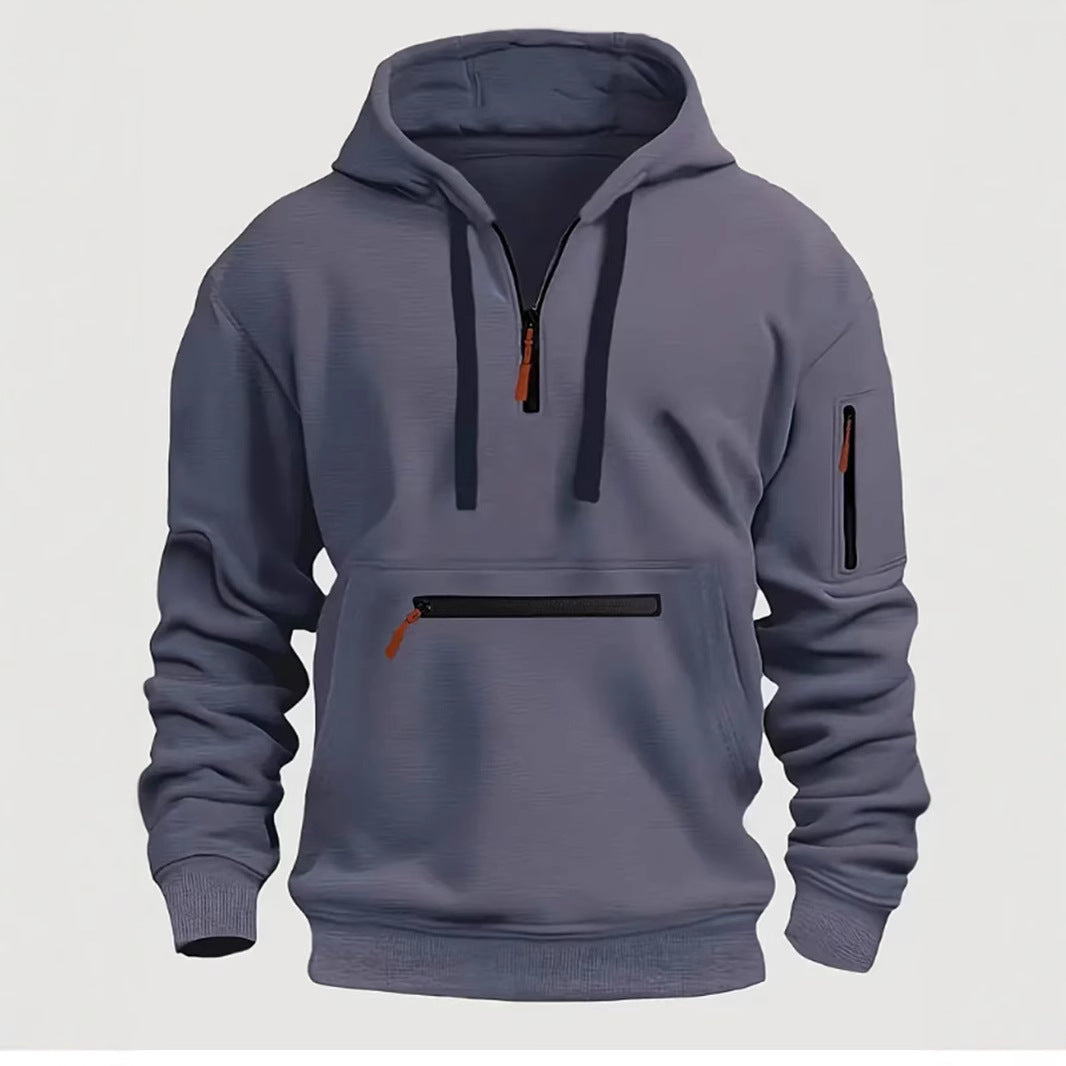 Men's Sweatshirt Hooded Arm Zipper Long Sleeve Pullover Trendy Hoodie Fashion