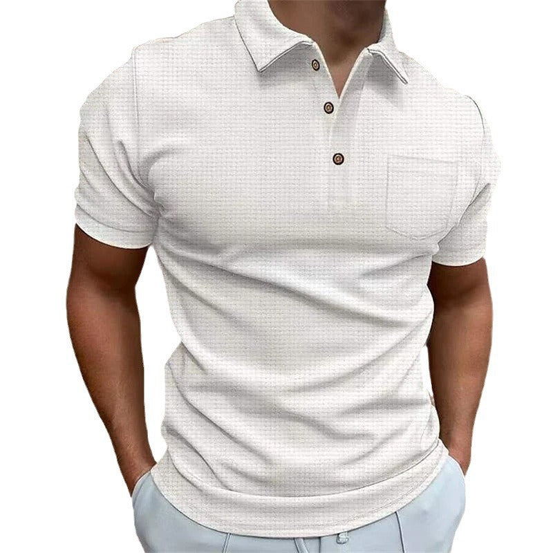 Waffle Men's Polo Shirt Short Sleeve Button T-Shirt Tops