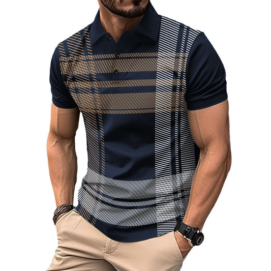 Men's sports polo shirt with printed stripes